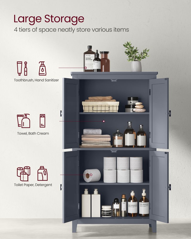 Freestanding Bathroom Storage Cabinet | Four Doors With Adjustable Shelves