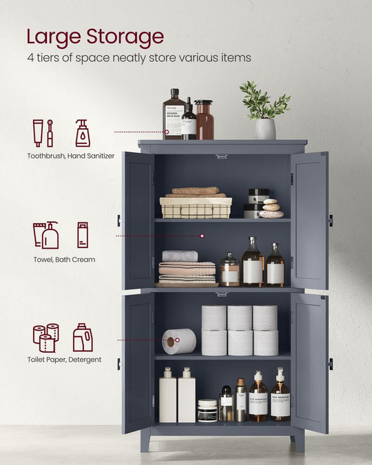 Freestanding Bathroom Storage Cabinet | Four Doors With Adjustable Shelves