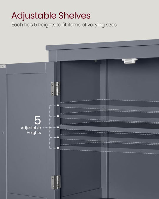 Freestanding Bathroom Storage Cabinet | Four Doors With Adjustable Shelves