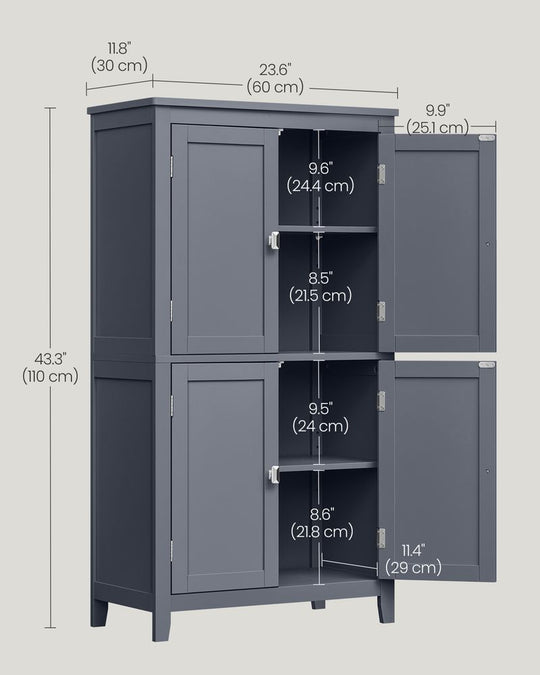 Freestanding Bathroom Storage Cabinet | Four Doors With Adjustable Shelves