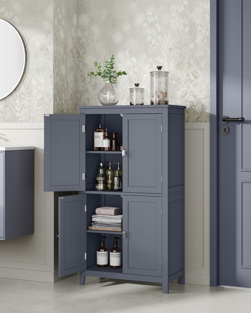 Freestanding Bathroom Storage Cabinet | Four Doors With Adjustable Shelves