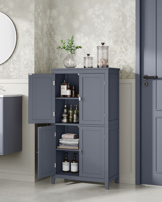 Freestanding Bathroom Storage Cabinet | Four Doors With Adjustable Shelves
