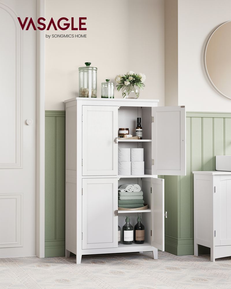 Freestanding Bathroom Storage Cabinet | Four Doors With Adjustable Shelves