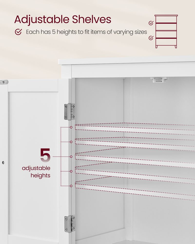 Freestanding Bathroom Storage Cabinet | Four Doors With Adjustable Shelves