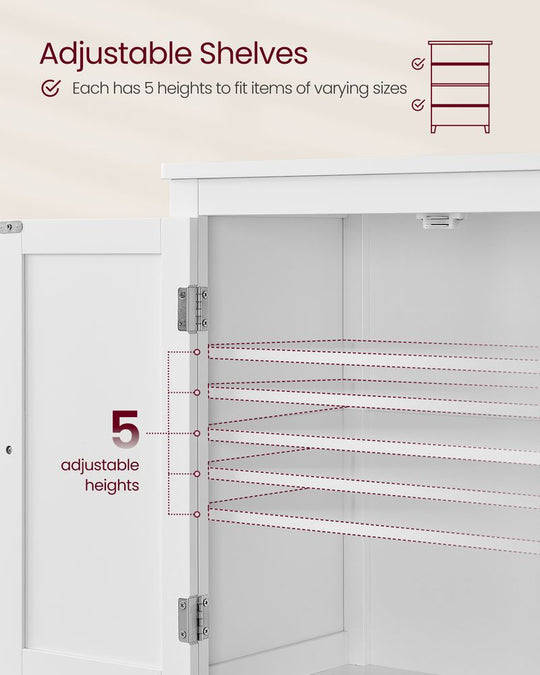 Freestanding Bathroom Storage Cabinet | Four Doors With Adjustable Shelves