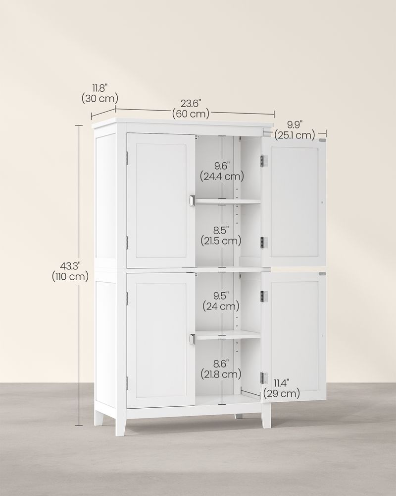 Freestanding Bathroom Storage Cabinet | Four Doors With Adjustable Shelves