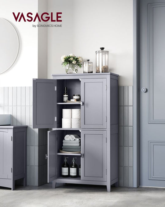 Freestanding Bathroom Storage Cabinet | Four Doors With Adjustable Shelves
