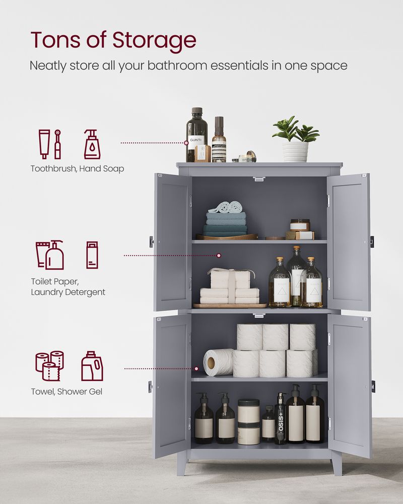 Freestanding Bathroom Storage Cabinet | Four Doors With Adjustable Shelves