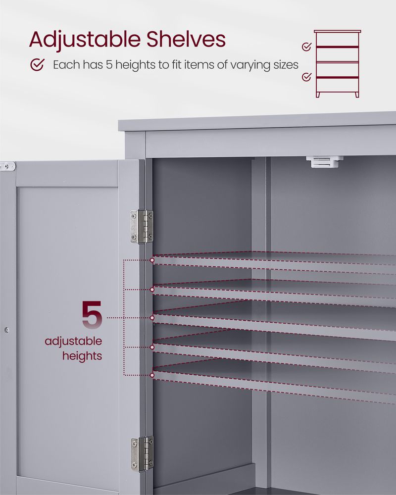 Freestanding Bathroom Storage Cabinet | Four Doors With Adjustable Shelves