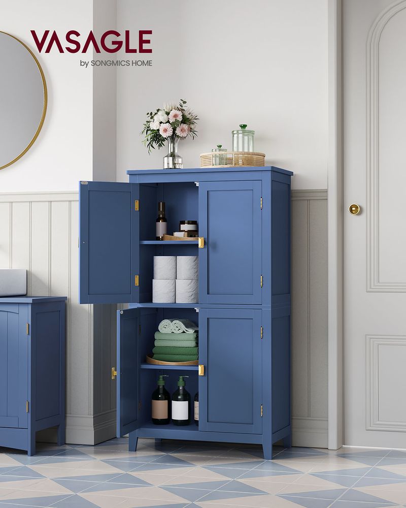 Freestanding Bathroom Storage Cabinet | Four Doors With Adjustable Shelves