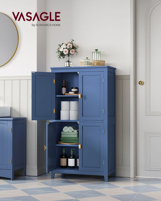 Freestanding Bathroom Storage Cabinet | Four Doors With Adjustable Shelves