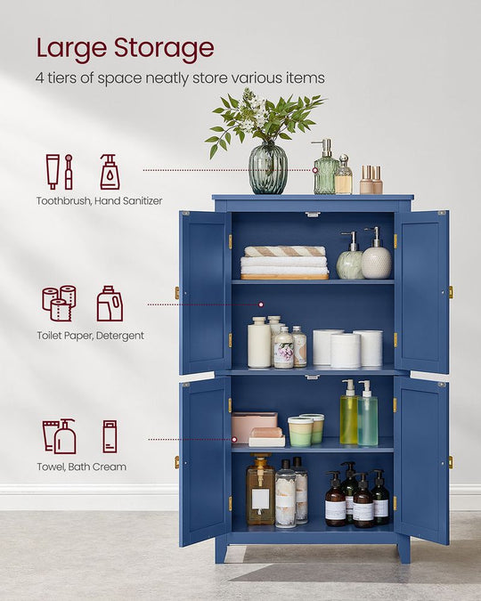 Freestanding Bathroom Storage Cabinet | Four Doors With Adjustable Shelves