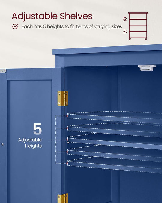 Freestanding Bathroom Storage Cabinet | Four Doors With Adjustable Shelves