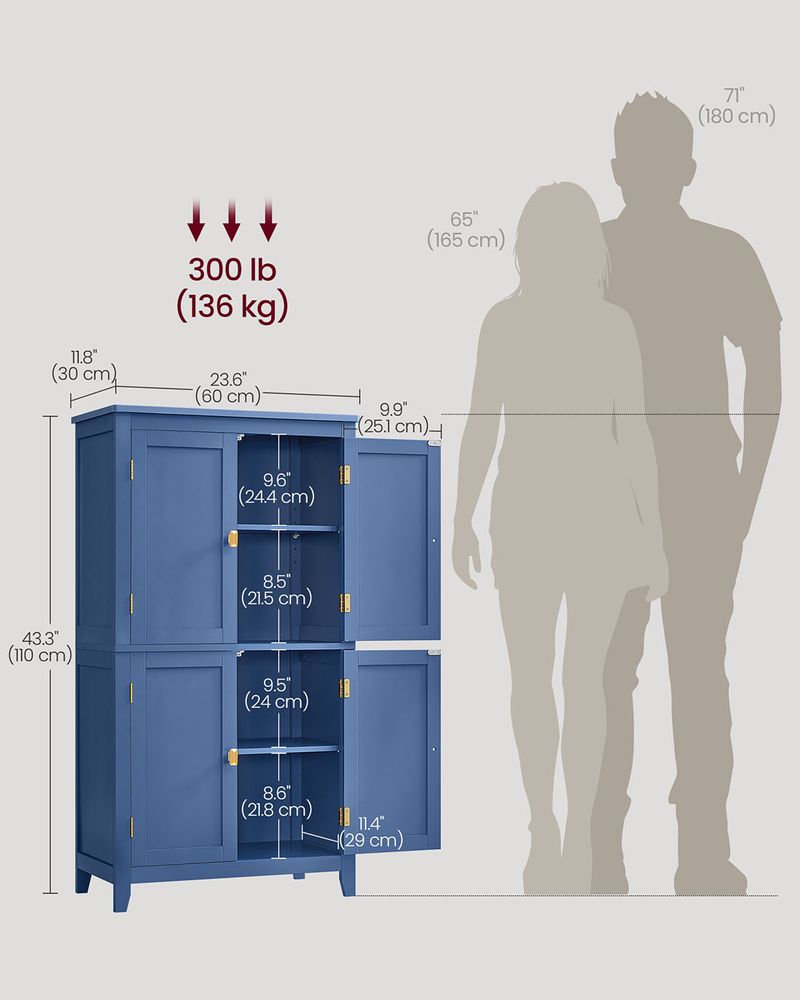 Freestanding Bathroom Storage Cabinet | Four Doors With Adjustable Shelves