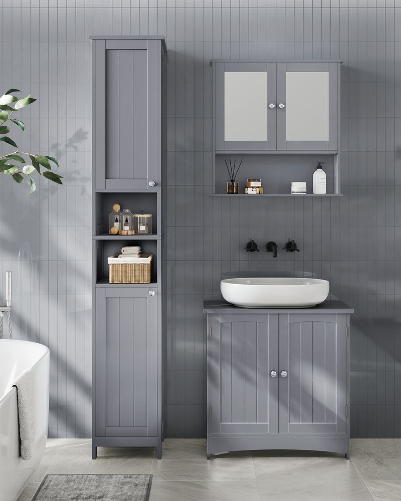 Tall Narrow Bathroom Cabinet | Door Activated Light With Adjustable Shelves