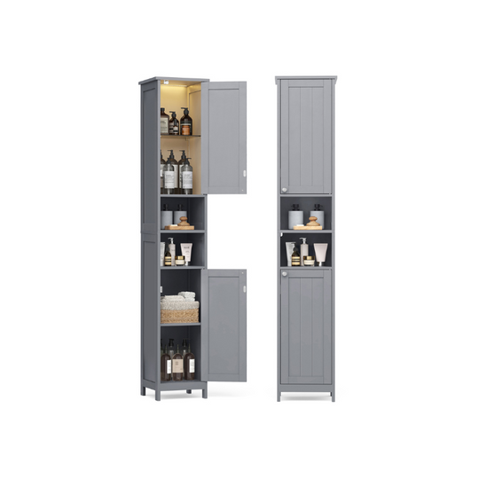 Tall Narrow Bathroom Cabinet | Door Activated Light With Adjustable Shelves
