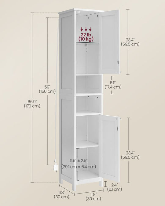 Tall Narrow Bathroom Cabinet | Door Activated Light With Adjustable Shelves