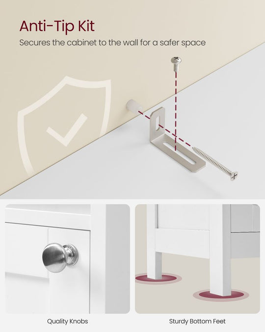 Tall Narrow Bathroom Cabinet | Door Activated Light With Adjustable Shelves