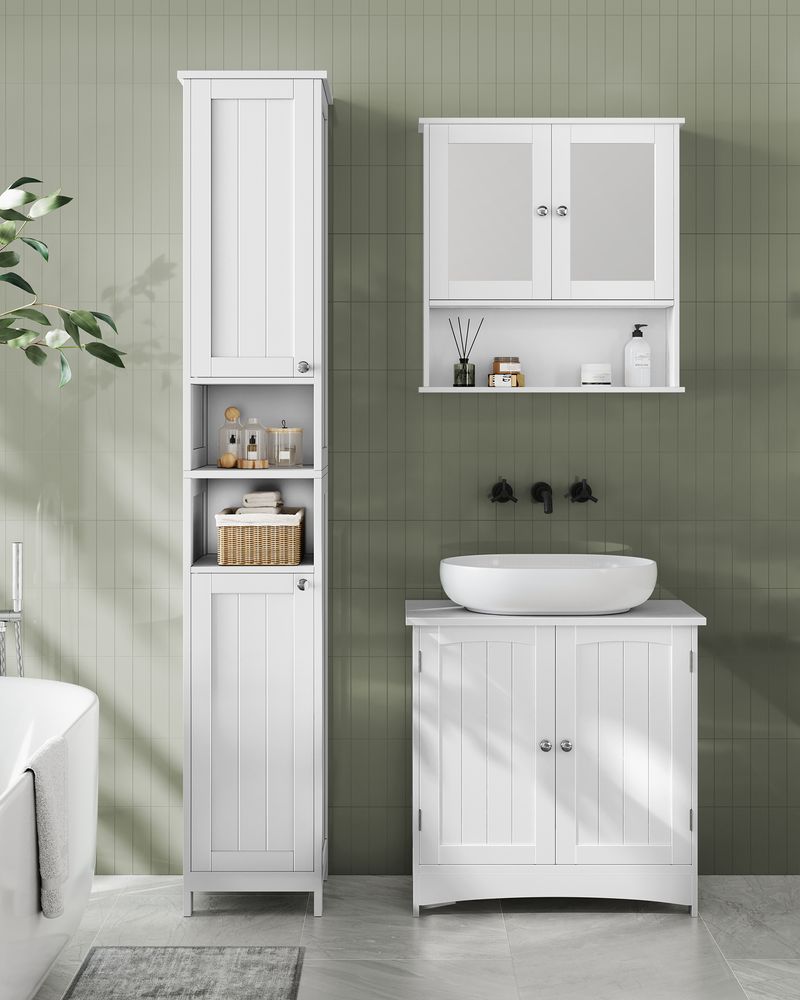 Tall Narrow Bathroom Cabinet | Door Activated Light With Adjustable Shelves