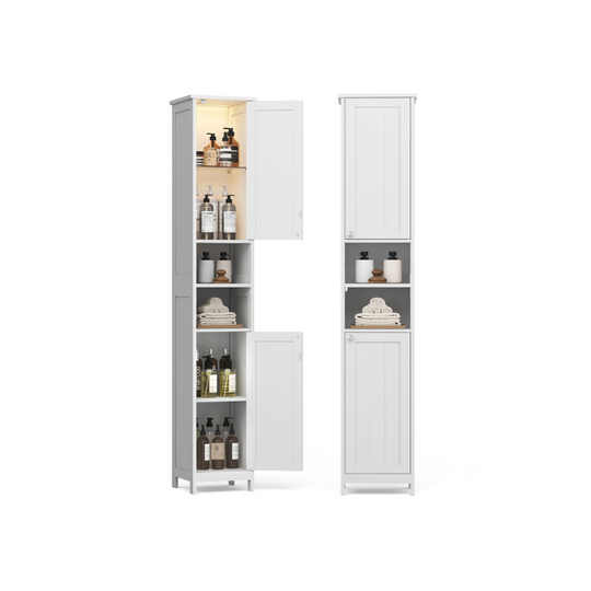 Tall Narrow Bathroom Cabinet | Door Activated Light With Adjustable Shelves