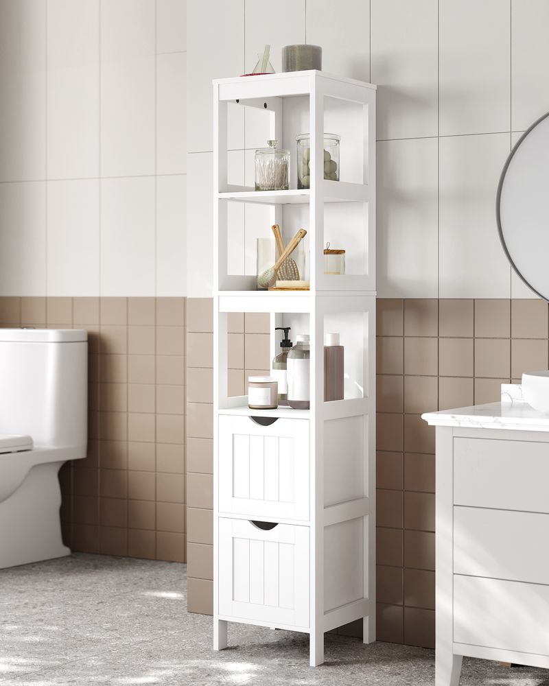Slim Bathroom Floor Cabinet | Tall Storage With Open Shelves