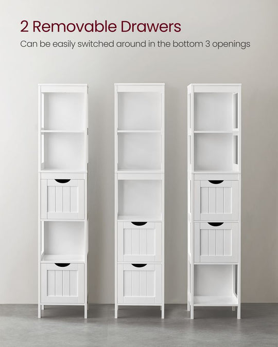 Slim Bathroom Floor Cabinet | Tall Storage With Open Shelves