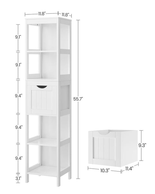 Slim Bathroom Floor Cabinet | Tall Storage With Open Shelves