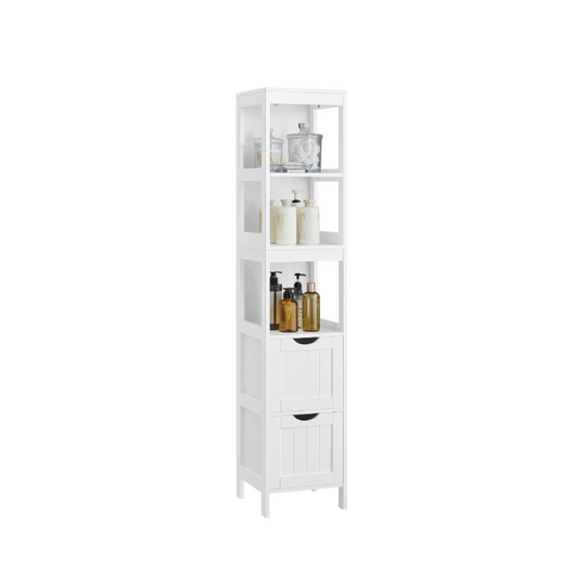 Slim Bathroom Floor Cabinet | Tall Storage With Open Shelves