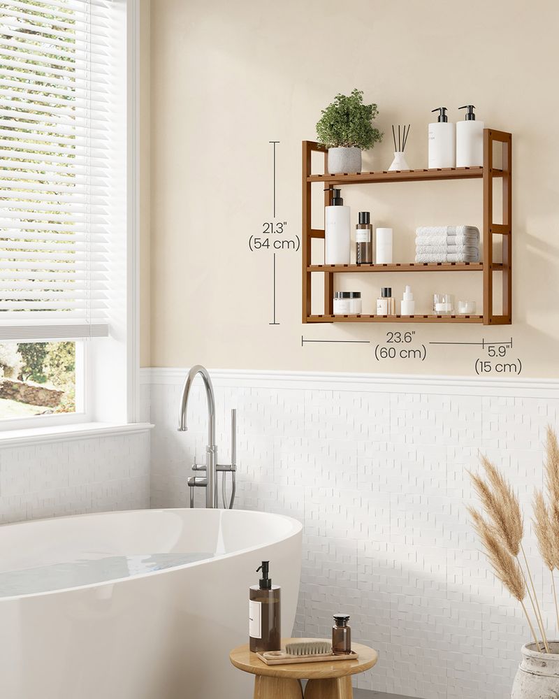 Bamboo Bathroom Shelf | 3-Tier Wall Mount or Freestanding Rack