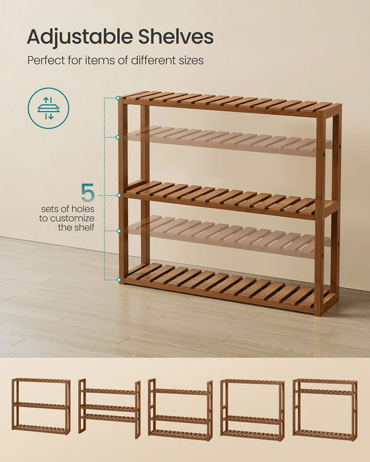Bamboo Bathroom Shelf | 3-Tier Wall Mount or Freestanding Rack