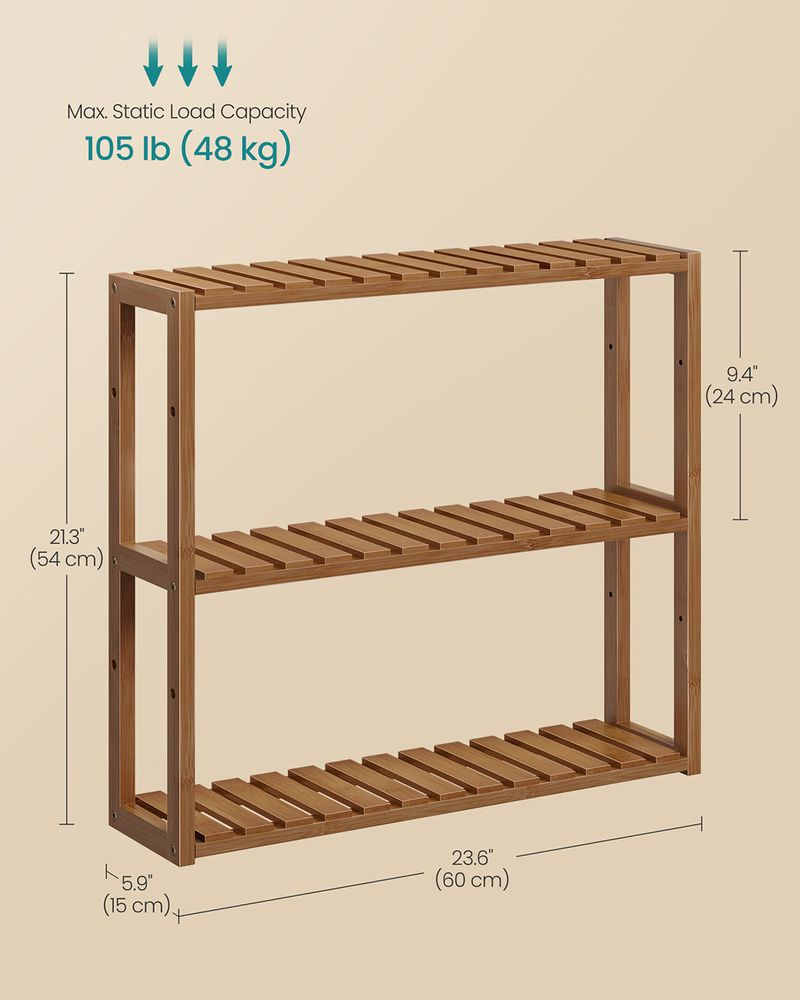 Bamboo Bathroom Shelf | 3-Tier Wall Mount or Freestanding Rack