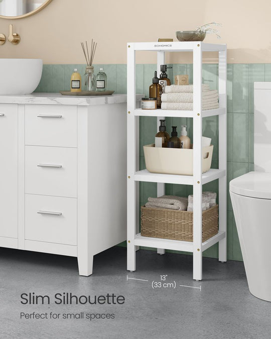 Narrow Bamboo Bathroom Shelf | Four Tier Storage Rack