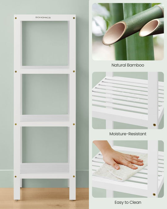 Narrow Bamboo Bathroom Shelf | Four Tier Storage Rack