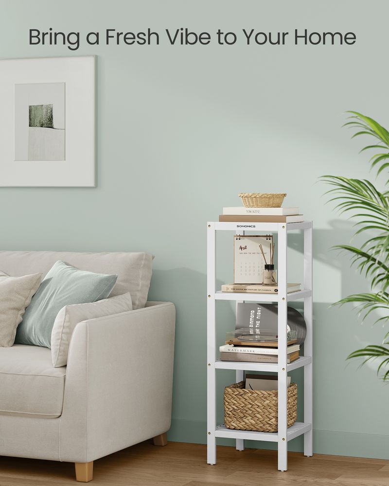 Narrow Bamboo Bathroom Shelf | Four Tier Storage Rack