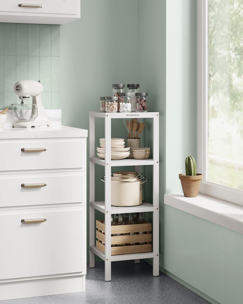 Narrow Bamboo Bathroom Shelf | Four Tier Storage Rack