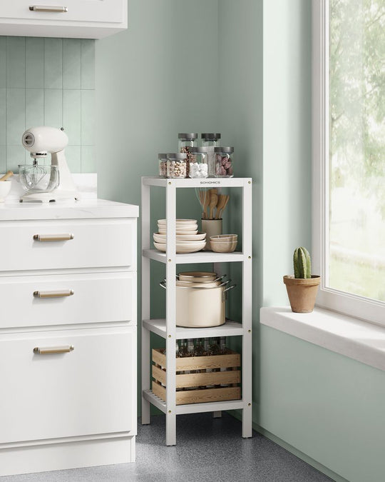 Narrow Bamboo Bathroom Shelf | Four Tier Storage Rack