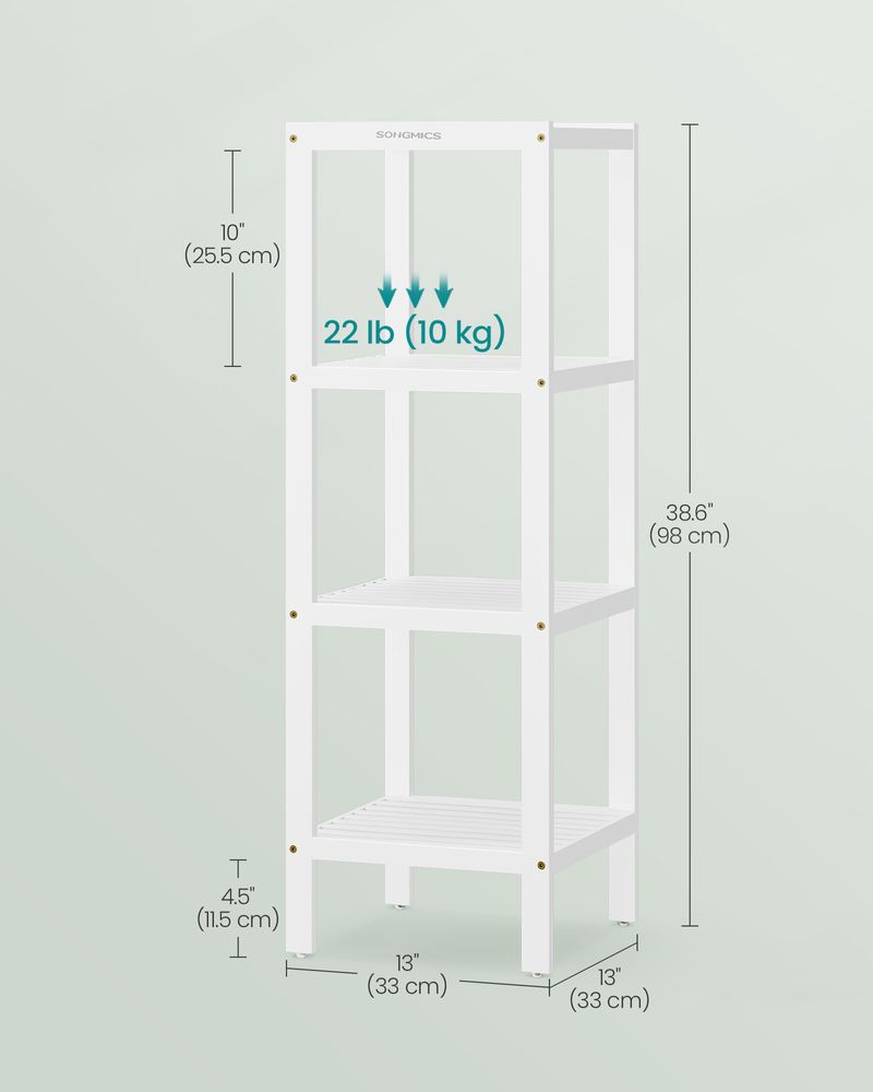 Narrow Bamboo Bathroom Shelf | Four Tier Storage Rack