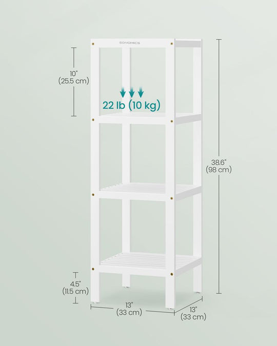 Narrow Bamboo Bathroom Shelf | Four Tier Storage Rack