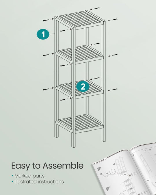 Narrow Bamboo Bathroom Shelf | Four Tier Storage Rack
