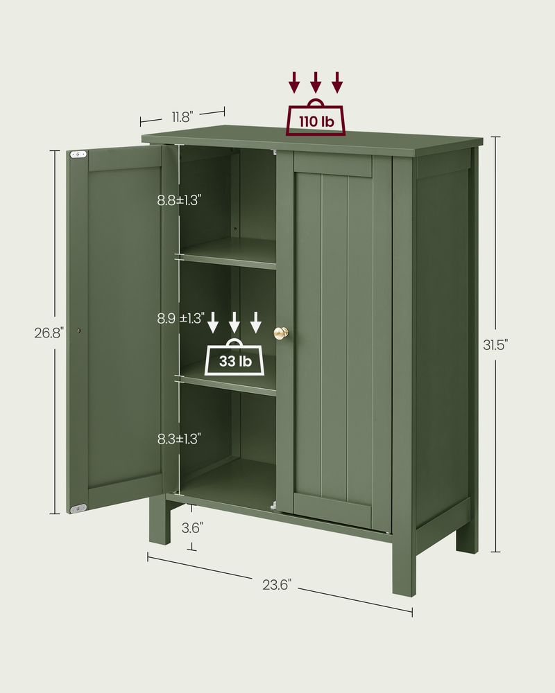 Freestanding Bathroom Cabinet | Two Doors With Adjustable Inner Shelves