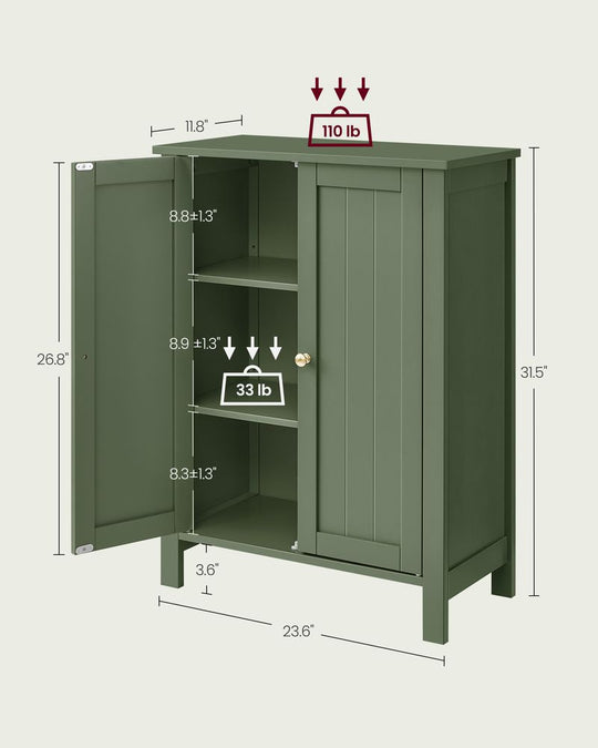 Freestanding Bathroom Cabinet | Two Doors With Adjustable Inner Shelves