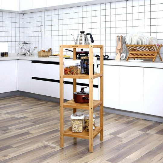 Narrow Bamboo Bathroom Shelf | Four Tier Storage Rack