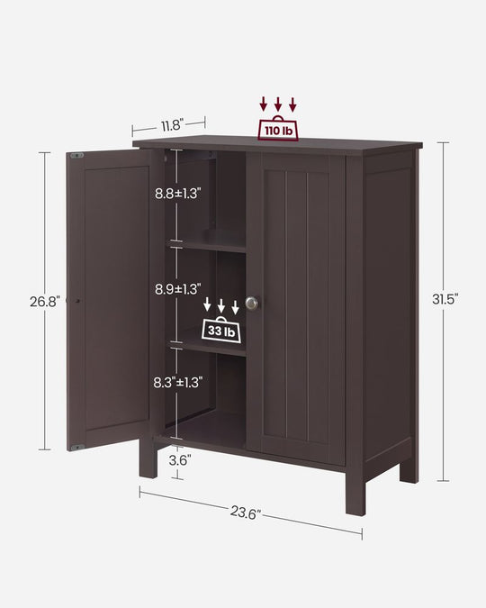 Freestanding Bathroom Cabinet | Two Doors With Adjustable Inner Shelves