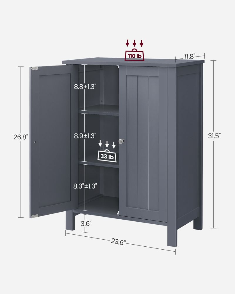 Freestanding Bathroom Cabinet | Two Doors With Adjustable Inner Shelves