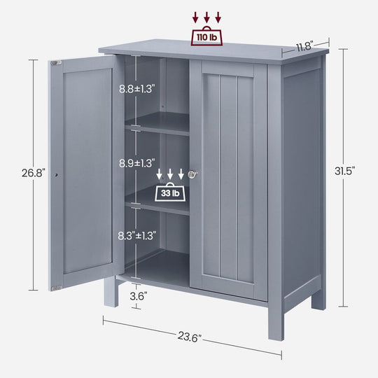 Freestanding Bathroom Cabinet | Two Doors With Adjustable Inner Shelves