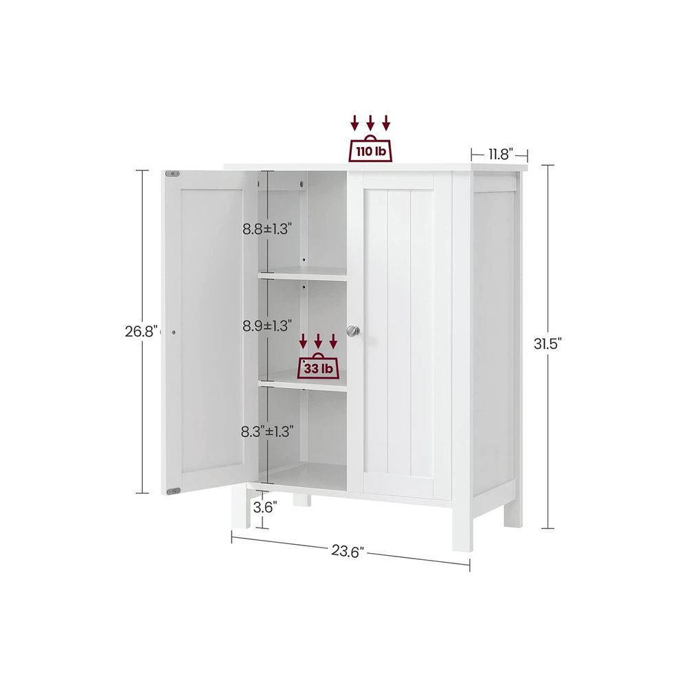 Freestanding Bathroom Cabinet | Two Doors With Adjustable Inner Shelves