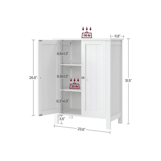 Freestanding Bathroom Cabinet | Two Doors With Adjustable Inner Shelves