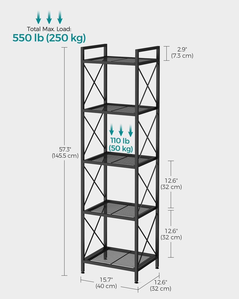 5-Tier Metal Storage Rack | X-Frame Shelving Unit