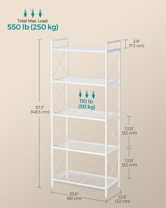 5-Tier Metal Storage Rack | X-Frame Shelving Unit