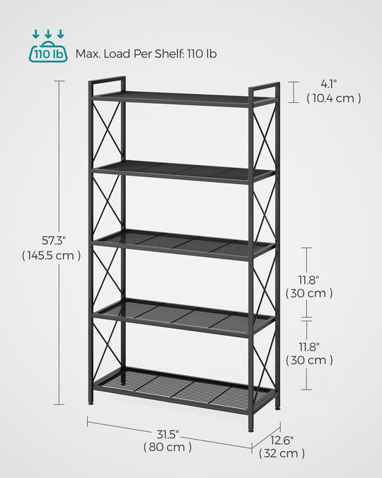 5-Tier Metal Storage Rack | X-Frame Shelving Unit